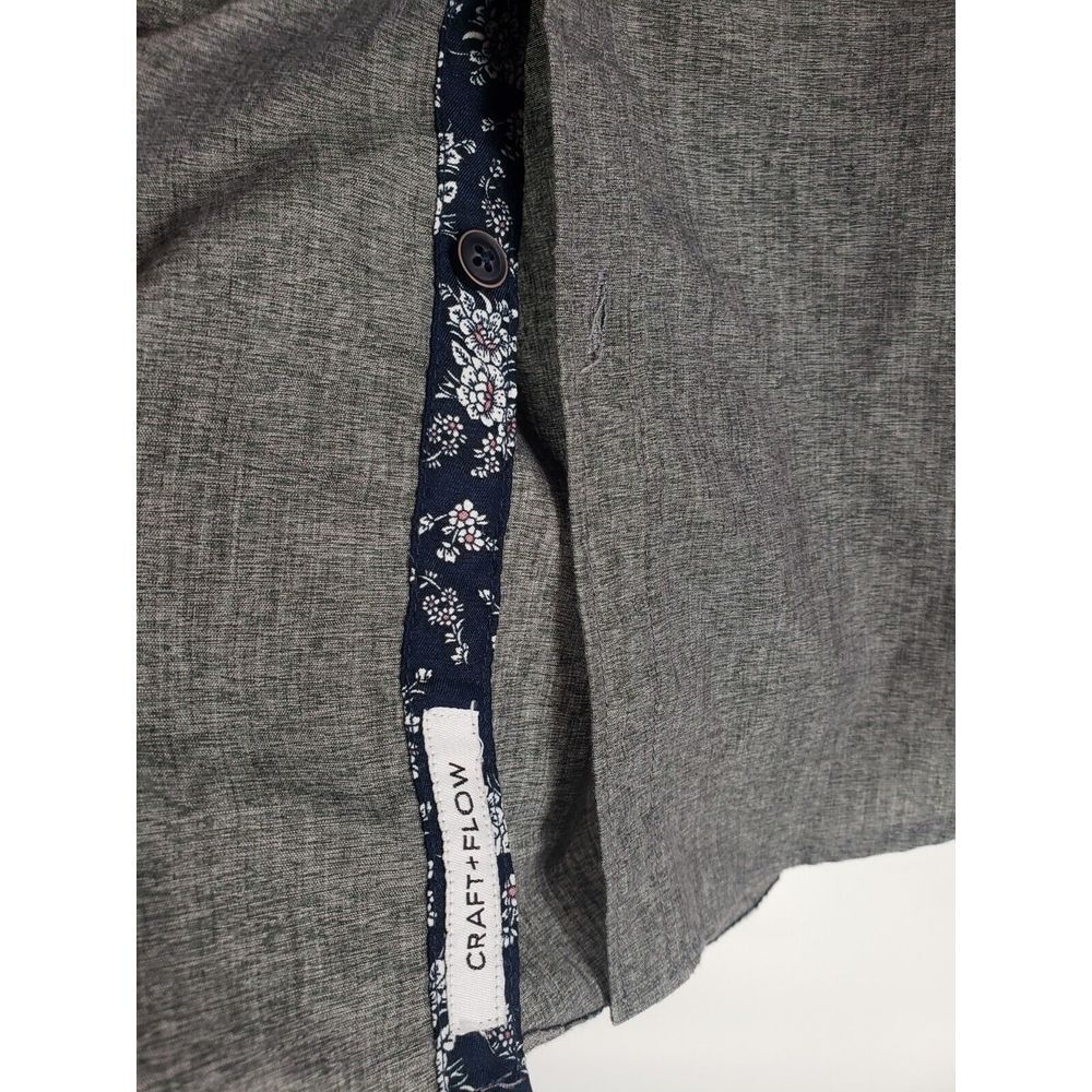 CRAFT + FLOW Size Large Long Sleeve Gray Casual Dress Shirt Flip Cuff (Floral) - Picture 7 of 10